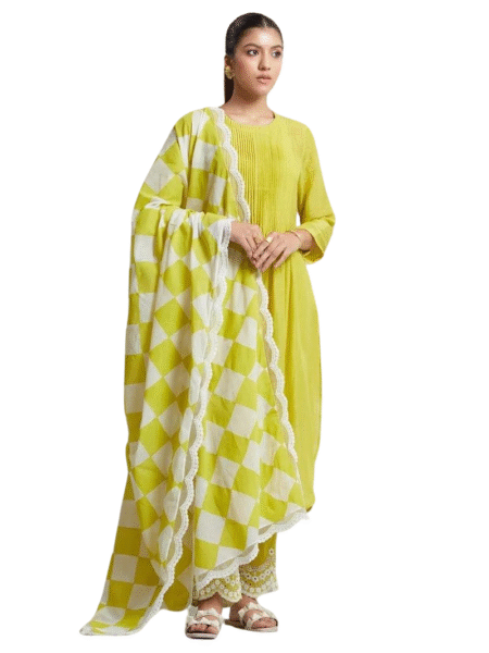 Printed Cotton Straight Kurta Set with Dupatta for Women(M)